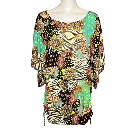Luli Fama South Beach Mini Dress Swim Coverup Jungle Paisley Zebra Size Small - Picture 9 of 9